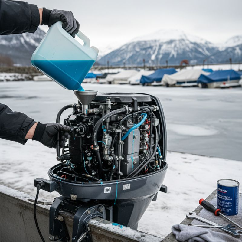 Außenbordermotor Winterkonservierung, Frostschutz einfüllen, Motorpflege