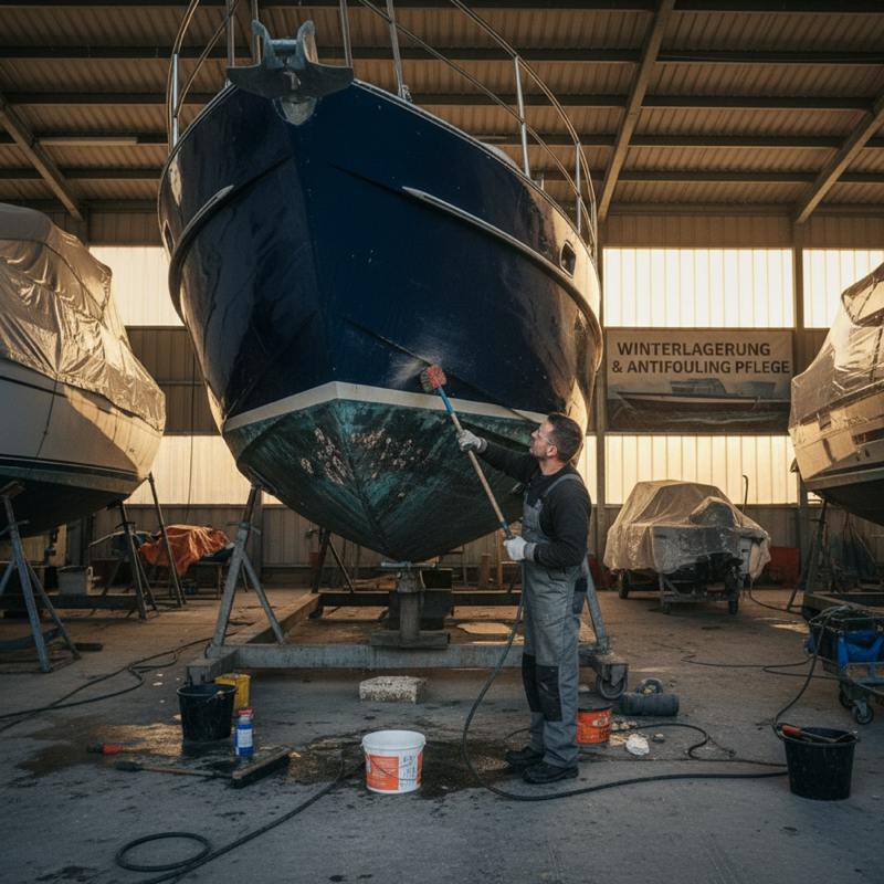 Bootsrumpf reinigen und Antifouling auftragen vor der Winterlagerung