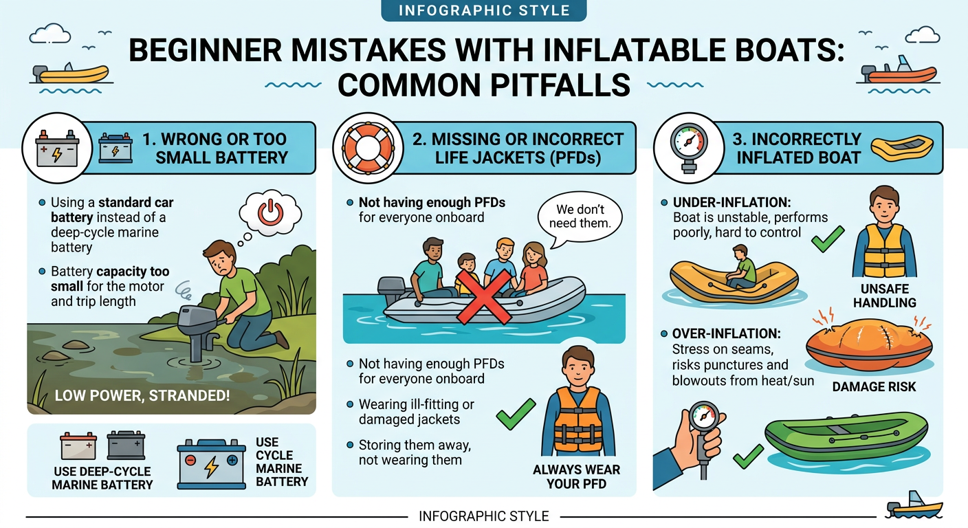 Typische Anfängerfehler beim Schlauchboot - zu kleine Batterie, fehlendes Zubehör, falsches Aufpumpen