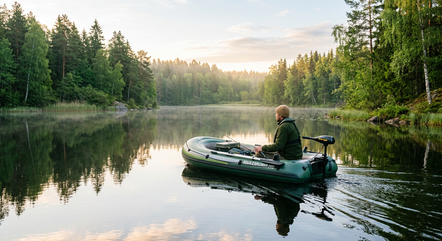 Schlauchboot mit Elektromotor auf einem ruhigen See — Vergleich 2026